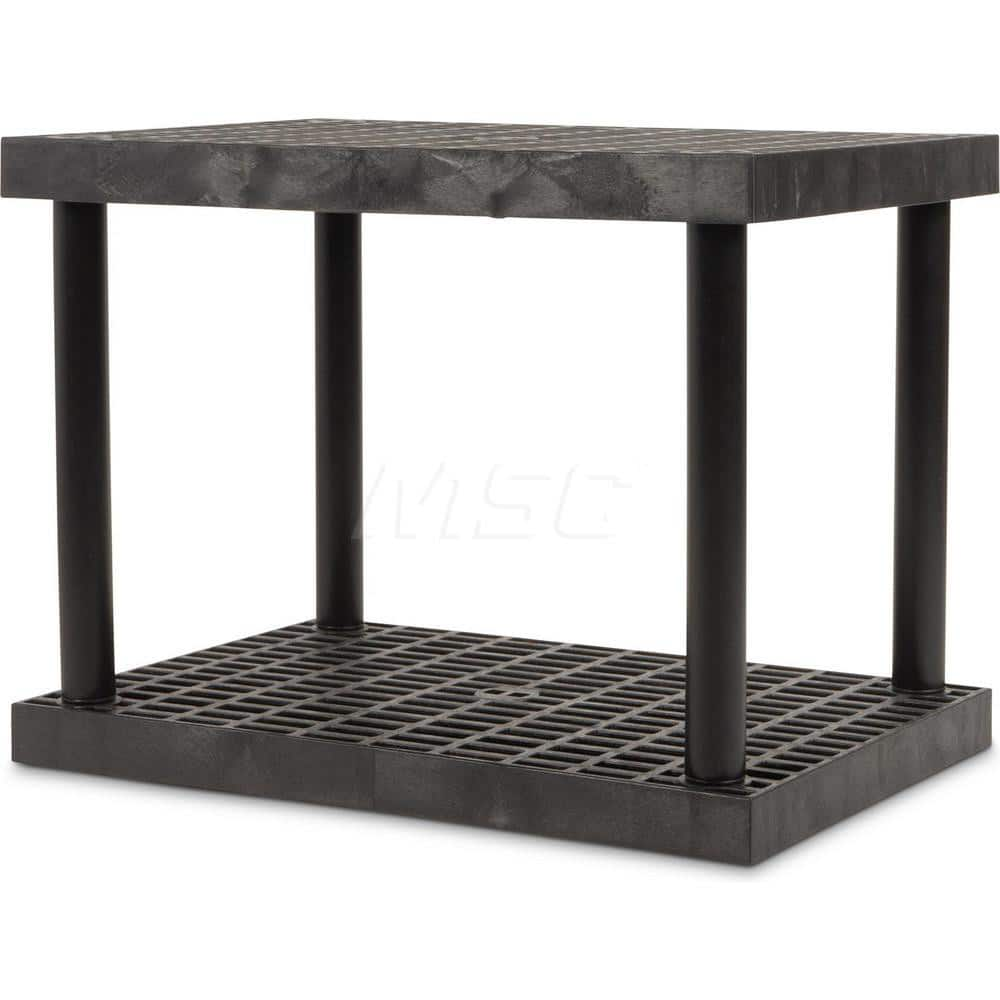 Plastic Shelving; Type: Fixed Shelving; Shelf Capacity (Lb.): 500; Width (Inch): 24; Height (Inch): 27.000000; Depth: 36; Number of Shelves: 2; Color: Black