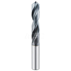 Screw Machine Length Drill Bit: 0.3346″ Dia, 135 °, Solid Carbide Ti-NAMITE-A Finish, Right Hand Cut, Spiral Flute, Straight-Cylindrical Shank, Series 143M