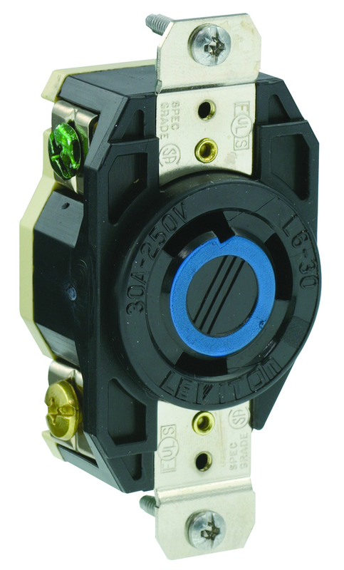 30 Amp; 250 Volt; NEMA L6-30R; 2P; 3W; Flush Mtg Locking Receptacle; Industrial Grade; Grounding; V-0-MAX - Black - A1 Tooling