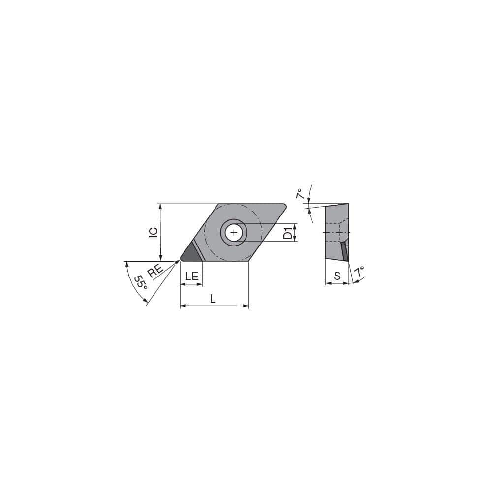 Turning Insert:  DCGT32.52FN_A3 CTDMD05,  Polycrystalline Diamond Neutral,  0.0315″ Corner Radius,  55.0 &deg N/A Diamond,  Series  DCGT