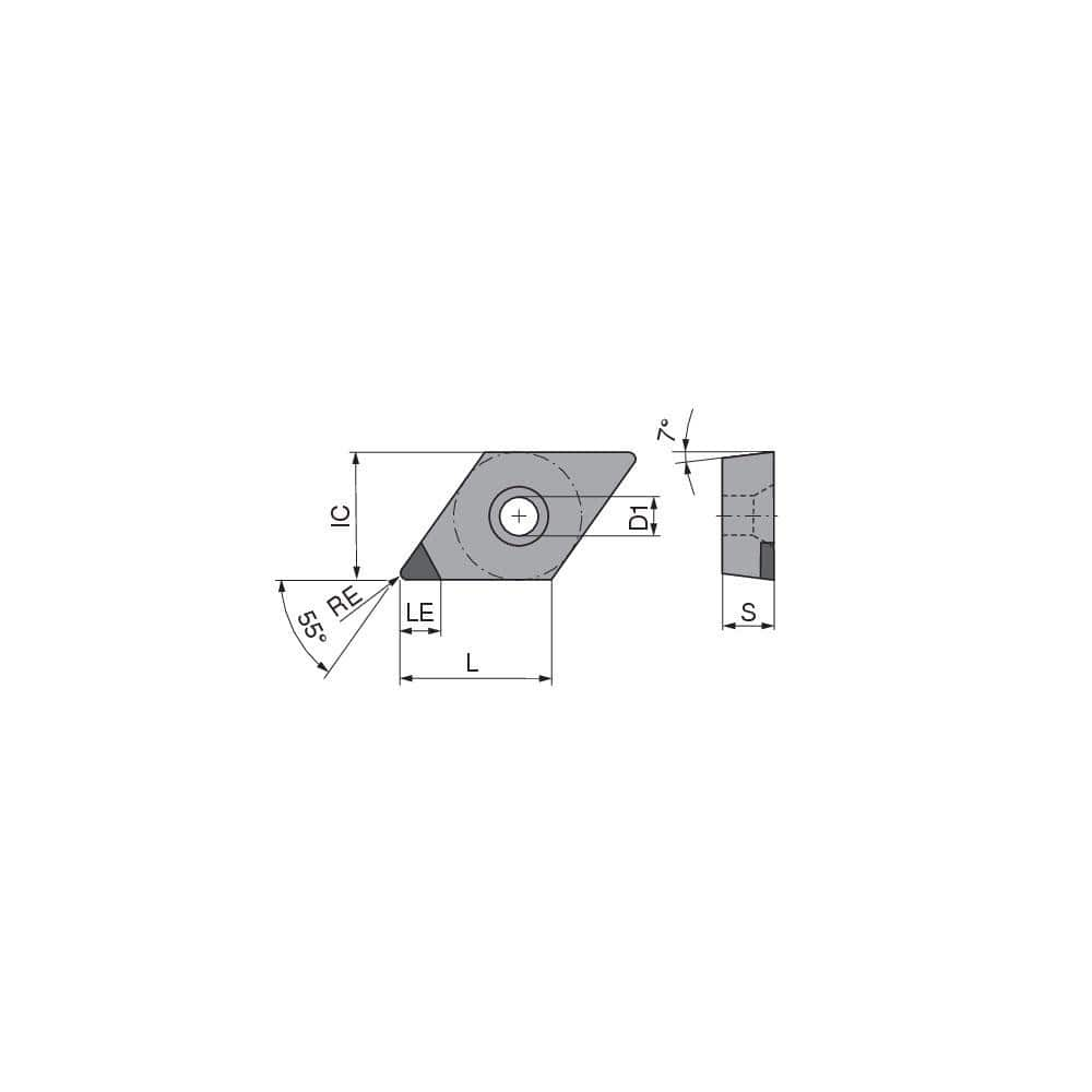 Turning Insert:  DCGW32.5.5FNA3 CTDMD05,  Polycrystalline Diamond Neutral,  0.0079″ Corner Radius,  55.0 &deg N/A Diamond,  Series  DCGW