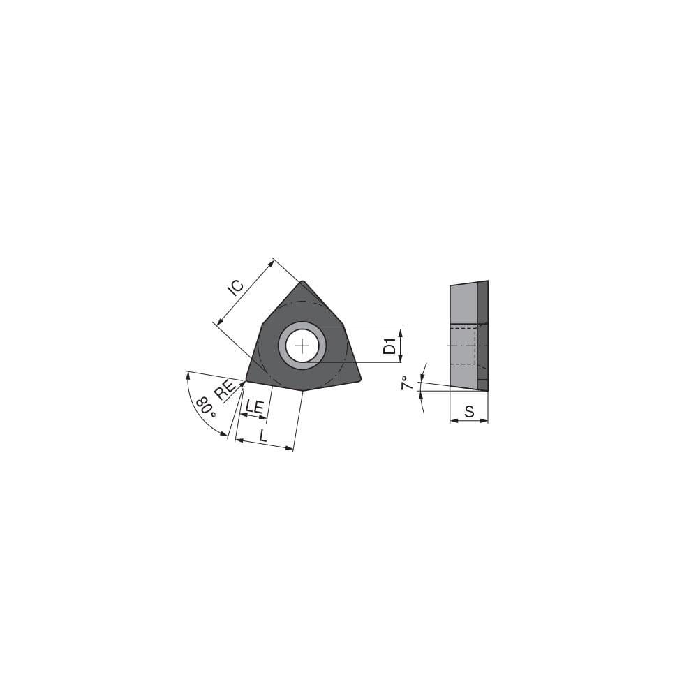 Turning Insert:  WCGW1.21.5FNF3 CTBH20U,  Polycrystalline Cubic Boron Nitride TiCN Finish,  Neutral,  0.0079″ Corner Radius,  80.0 &deg N/A Trigon,  Series  WCGW