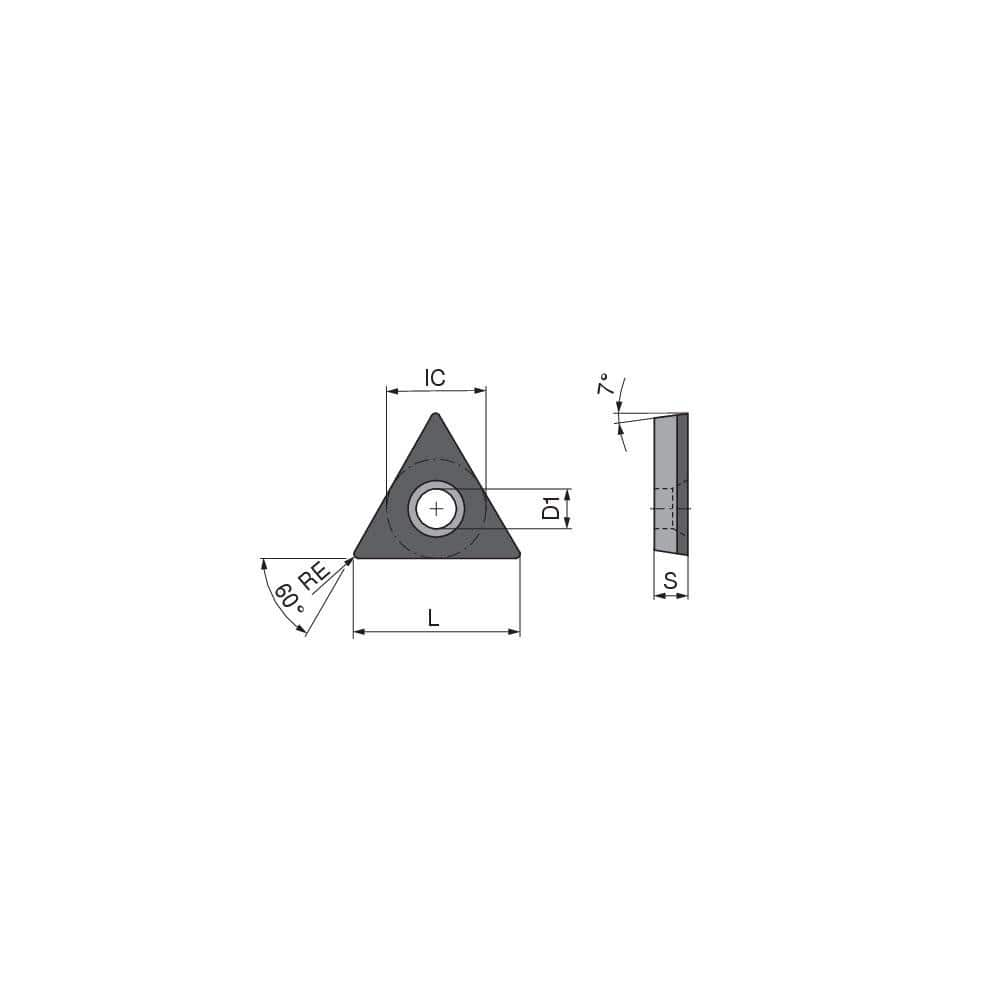 Turning Insert:  TCGW2155FNF11 CTDPD20,  Polycrystalline Diamond Uncoated Finish,  Neutral,  1/4″ Inscribed Circle,  0.0079″ Corner Radius,  60.0 &deg N/A Triangle,  Series  TCGW