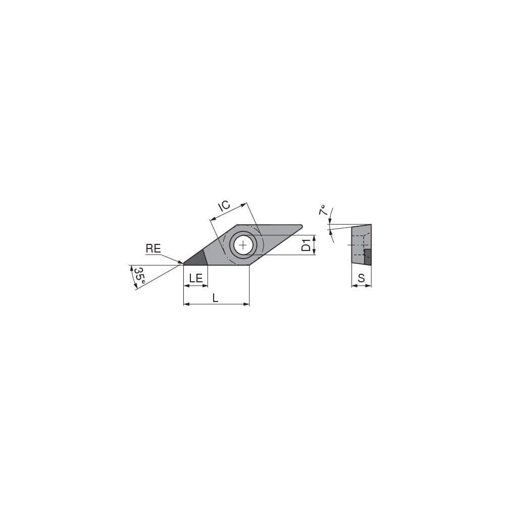 Turning Insert:  VCGW332FN_A5 CTDMD05,  Polycrystalline Diamond Neutral,  0.0315″ Corner Radius,  35.0 &deg N/A Diamond,  Series  VCGW