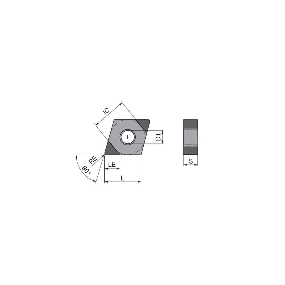 Turning Insert:  CNGA431TN008FU3,  Polycrystalline Cubic Boron Nitride TiN Finish,  Neutral,  1/2″ Inscribed Circle,  0.0157″ Corner Radius,  80.0 &deg N/A Diamond,  Series  CNGA