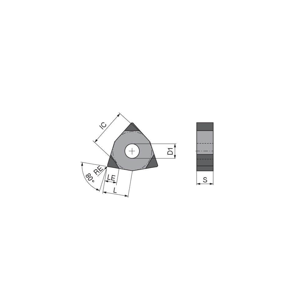 Turning Insert:  WNGA433TN020FV4,  Polycrystalline Cubic Boron Nitride Uncoated Finish,  Neutral,  1/2″ Inscribed Circle,  0.0472″ Corner Radius,  80.0 &deg N/A Trigon,  Series  WNGA