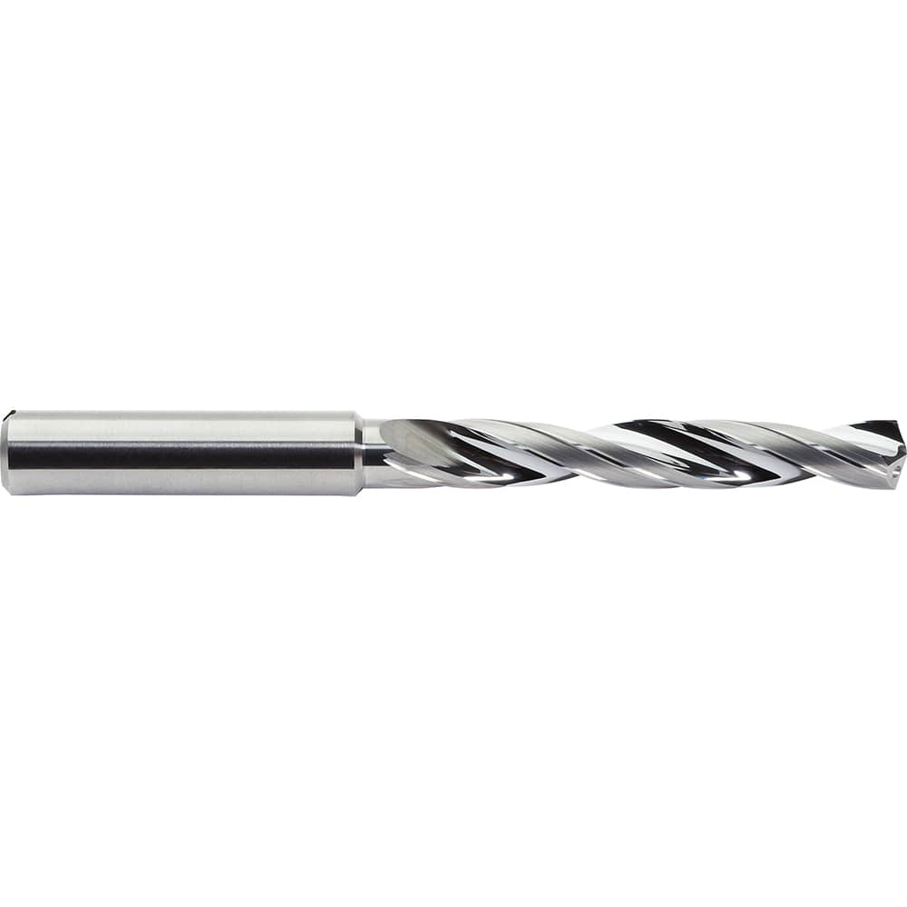 Jobber Length Drill Bit: 0.4331″ Dia, 142 °, Solid Carbide Bright/Uncoated, 4.6457″ OAL, Right Hand Cut, Helical Flute, Straight-Cylindrical Shank