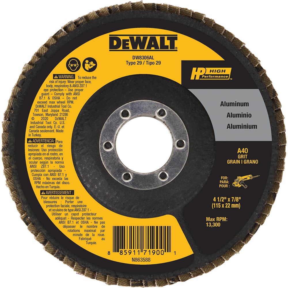 DeWALT - Flap Discs; Abrasive Type: Sanding Disc ; Flap Disc Type: Type 29 ; Disc Diameter (Inch): 4-1/2 ; Abrasive Material: Aluminum Oxide ; Grade: Medium ; Grit: 60 - Exact Industrial Supply