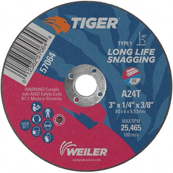 Weiler - 3 x 1/4, 3/8" Hole Aluminum Oxide Cutoff Wheel - A1 Tooling