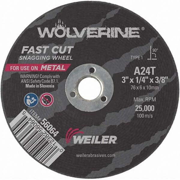 Weiler - 3 x 1/4, 3/8" Hole Aluminum Oxide Cutoff Wheel - A1 Tooling