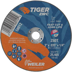 Weiler - 3 x 0.035, 1/4" Hole 60 Grit Zirconia Alumina Cutoff Wheel - A1 Tooling