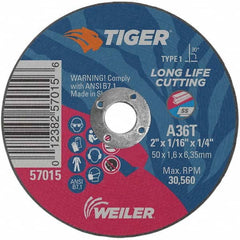 Weiler - 2 x 1/16, 1/4" Hole 36 Grit Aluminum Oxide Cutoff Wheel - A1 Tooling