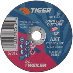 Weiler - 2 x 1/8, 3/8" Hole 36 Grit Aluminum Oxide Cutoff Wheel - A1 Tooling