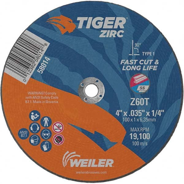 Weiler - 4 x 0.035, 1/4" Hole 60 Grit Zirconia Alumina Cutoff Wheel - A1 Tooling