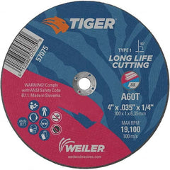 Weiler - 4 x 0.035, 1/4" Hole 60 Grit Aluminum Oxide Cutoff Wheel - A1 Tooling