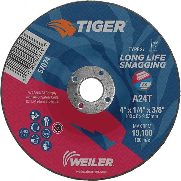 Weiler - Depressed-Center Wheels Wheel Diameter (Inch): 4 Wheel Thickness (Inch): 1/4 - A1 Tooling