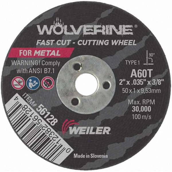 Weiler - 2 x 0.035, 3/8" Hole 60 Grit Aluminum Oxide Cutoff Wheel - A1 Tooling