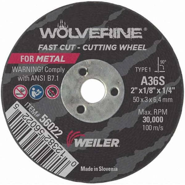 Weiler - 2 x 1/8, 1/4" Hole 36 Grit Aluminum Oxide Cutoff Wheel - A1 Tooling