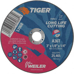 Weiler - 3 x 1/8, 1/4" Hole 36 Grit Aluminum Oxide Cutoff Wheel - A1 Tooling