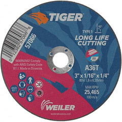 Weiler - 3 x 1/16, 1/4" Hole 36 Grit Aluminum Oxide Cutoff Wheel - A1 Tooling