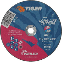 Weiler - 4 x 0.035, 3/8" Hole 60 Grit Aluminum Oxide Cutoff Wheel - A1 Tooling