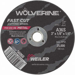 Weiler - 3 x 1/8, 3/8" Hole 36 Grit Aluminum Oxide Cutoff Wheel - A1 Tooling