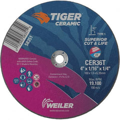 Weiler - 4 x 1/16, 1/4" Hole 36 Grit Ceramic Alumina Cutoff Wheel - A1 Tooling