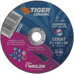 Weiler - 3 x 1/16, 3/8" Hole 36 Grit Ceramic Alumina Cutoff Wheel - A1 Tooling