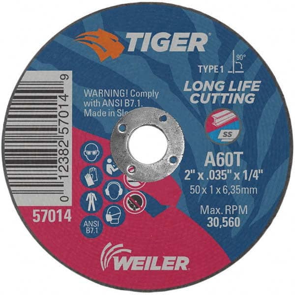 Weiler - 2 x 0.035, 1/4" Hole 60 Grit Aluminum Oxide Cutoff Wheel - A1 Tooling