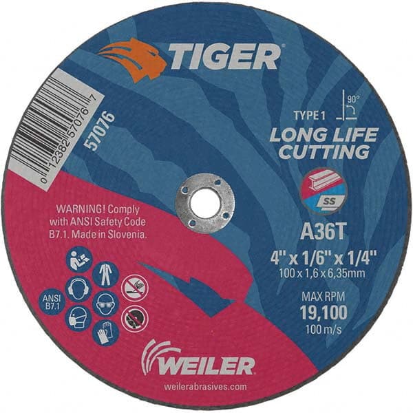 Weiler - 4 x 1/16, 1/4" Hole 36 Grit Aluminum Oxide Cutoff Wheel - A1 Tooling