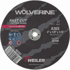 Weiler - 4 x 1/8, 1/4" Hole 36 Grit Aluminum Oxide Cutoff Wheel - A1 Tooling