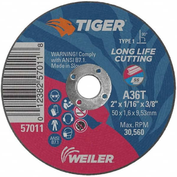 Weiler - 2 x 1/16, 3/8" Hole 36 Grit Aluminum Oxide Cutoff Wheel - A1 Tooling