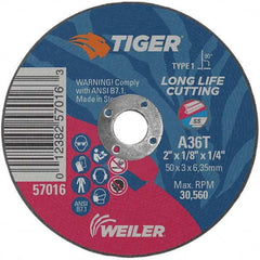 Weiler - 2 x 1/8, 1/4" Hole 36 Grit Aluminum Oxide Cutoff Wheel - A1 Tooling