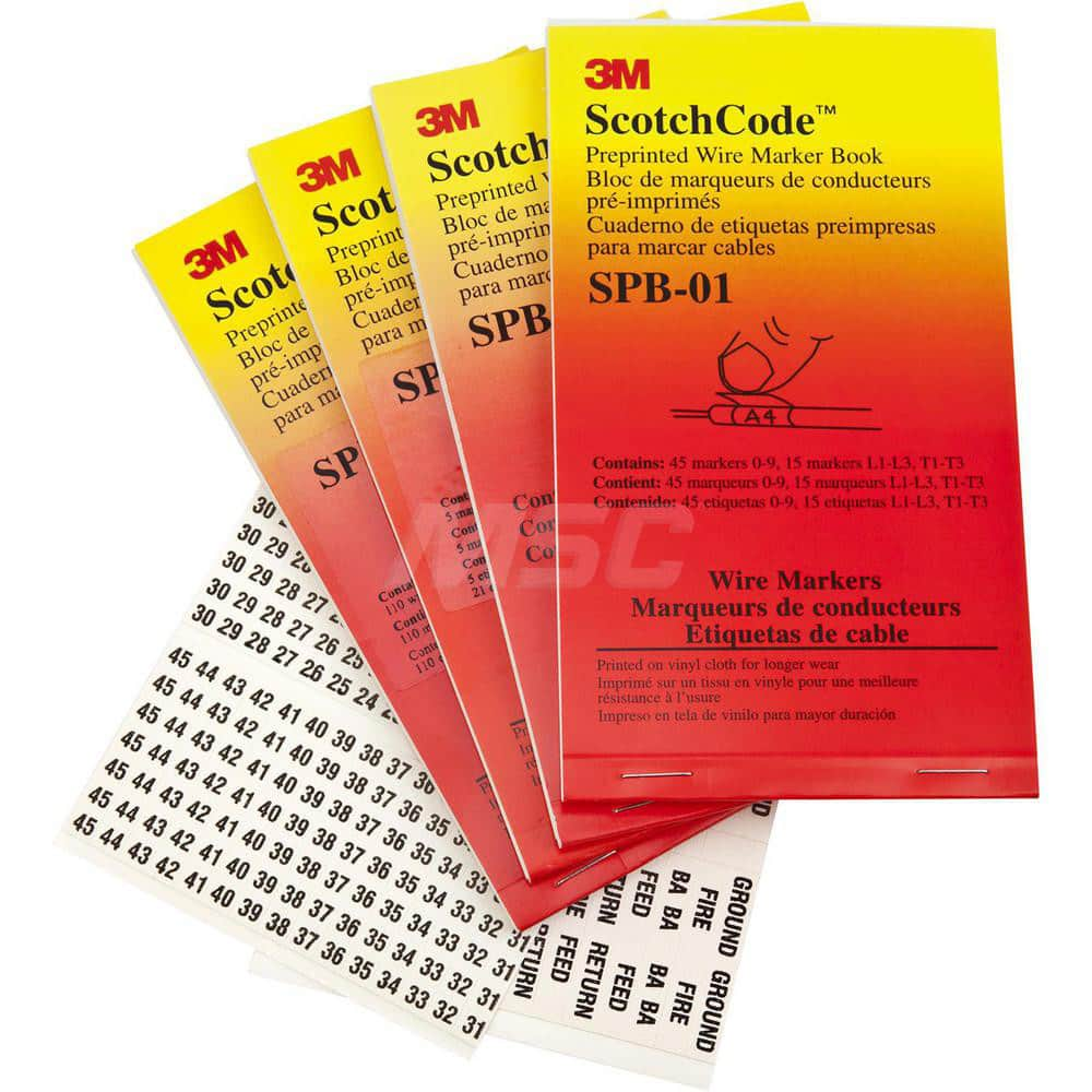 3M - Wire Marker Books & Pens; Wire Marker Type: Book ; Ink Color: Black ; Book Type: Alphanumeric; Numeric ; Included Characters: 1-15; 16-45; Blank ; Background Color: White ; Legend Color: Black - Exact Industrial Supply