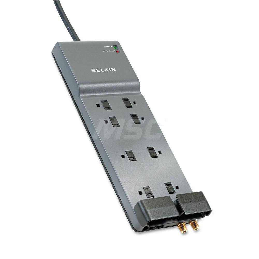 Belkin - Power Outlet Strips; Amperage: 15 ; Voltage: 125 ; Number of Outlets: 8 ; Material: Plastic ; Mounting Type: Floor ; Cord Length (Feet): 12 - Exact Industrial Supply