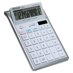 Victor - Calculators; Type: Desktop Calculator ; Type of Power: Solar/Battery ; Display Type: 12-Digit LCD ; Color: Silver; White ; Display Size: 21mm ; Width (Decimal Inch): 4.3000 - Exact Industrial Supply