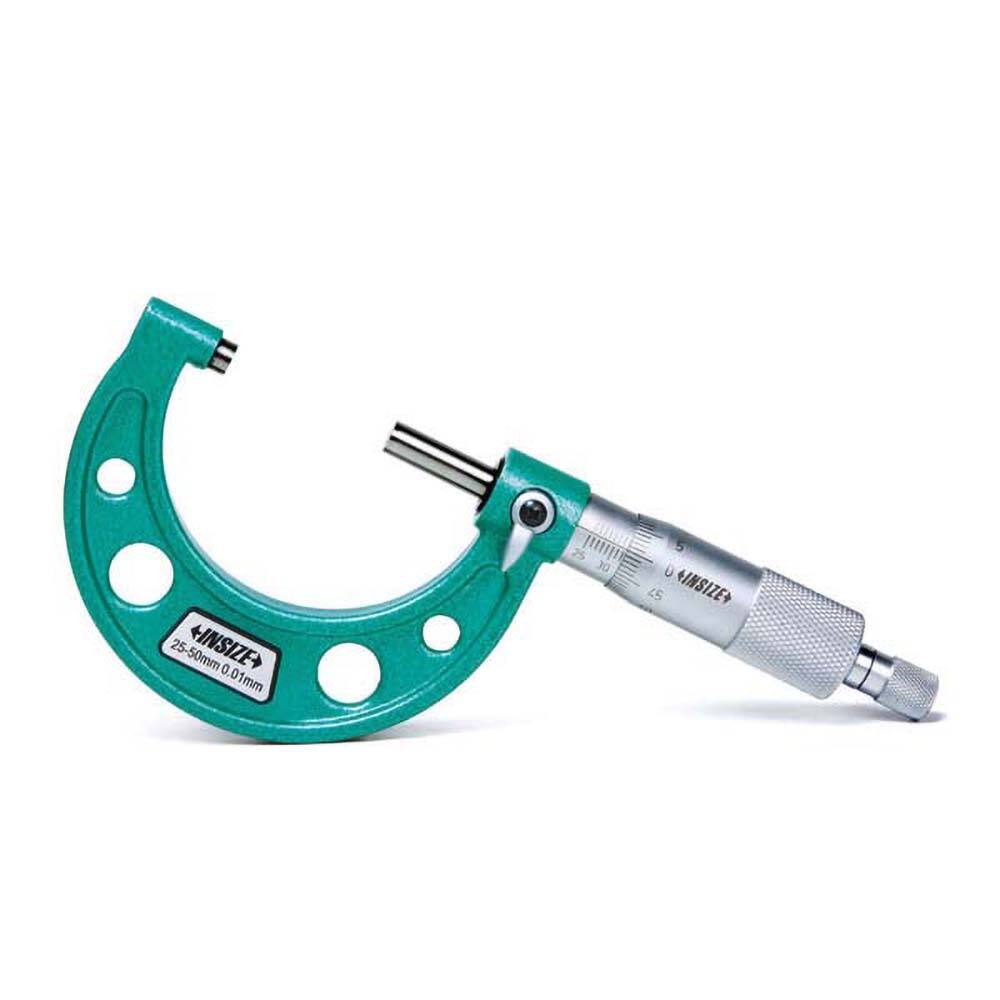 Insize USA LLC - Mechanical Outside Micrometers; Minimum Measurement (mm): 0.00 ; Maximum Measurement (mm): 150.00 ; Graduation (mm): 0.01 ; Features: None ; Thimble Type: Ratchet Stop ; Measuring Face Material: Carbide - Exact Industrial Supply