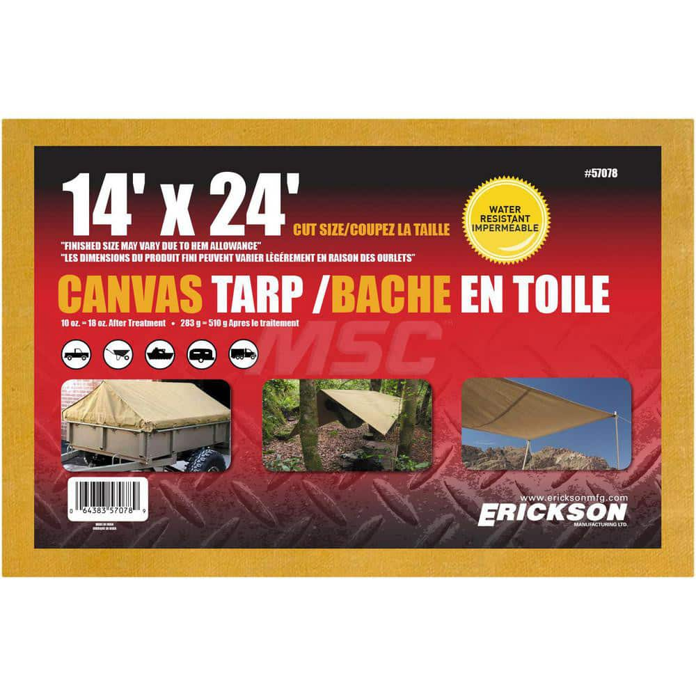 Erickson Manufacturing - Tarps & Dust Covers; Material: Canvas ; Width (Feet): 14.00 ; Grommet: Yes ; Color: Beige ; Length: 24 ; Additional Information: Finished Size May Vary Due to Hem Allowance - Exact Industrial Supply