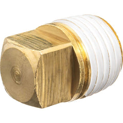 USA Sealing - Brass & Chrome Pipe Fittings; Type: Solid Square Head Plug ; Fitting Size: 1-1/4 ; End Connections: MNPT w/Thread Sealant ; Material: Brass ; Pressure Rating (psi): 125 ; Finish/Coating: Uncoated - Exact Industrial Supply