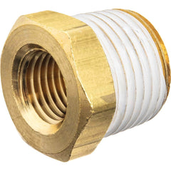 USA Sealing - Brass & Chrome Pipe Fittings; Type: Hex Bushing ; Fitting Size: 1/4 x 1/8 ; End Connections: MNPT x FNPT w/Thread Sealant ; Material: Brass ; Pressure Rating (psi): 125 ; Finish/Coating: Uncoated - Exact Industrial Supply