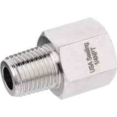 USA Sealing - Brass & Chrome Pipe Fittings; Type: Adapter ; Fitting Size: 1/8 x 1/8 ; End Connections: FNPTF x MNPTF ; Material: Brass ; Pressure Rating (psi): 1000 ; Finish/Coating: Nickel Plated - Exact Industrial Supply