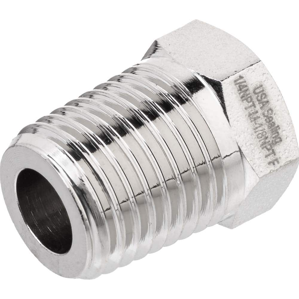 USA Sealing - Brass & Chrome Pipe Fittings; Type: Hex Bushing ; Fitting Size: 1/2 x 1/8 ; End Connections: MNPTF x FNPTF ; Material: Brass ; Pressure Rating (psi): 1000 ; Finish/Coating: Nickel Plated - Exact Industrial Supply