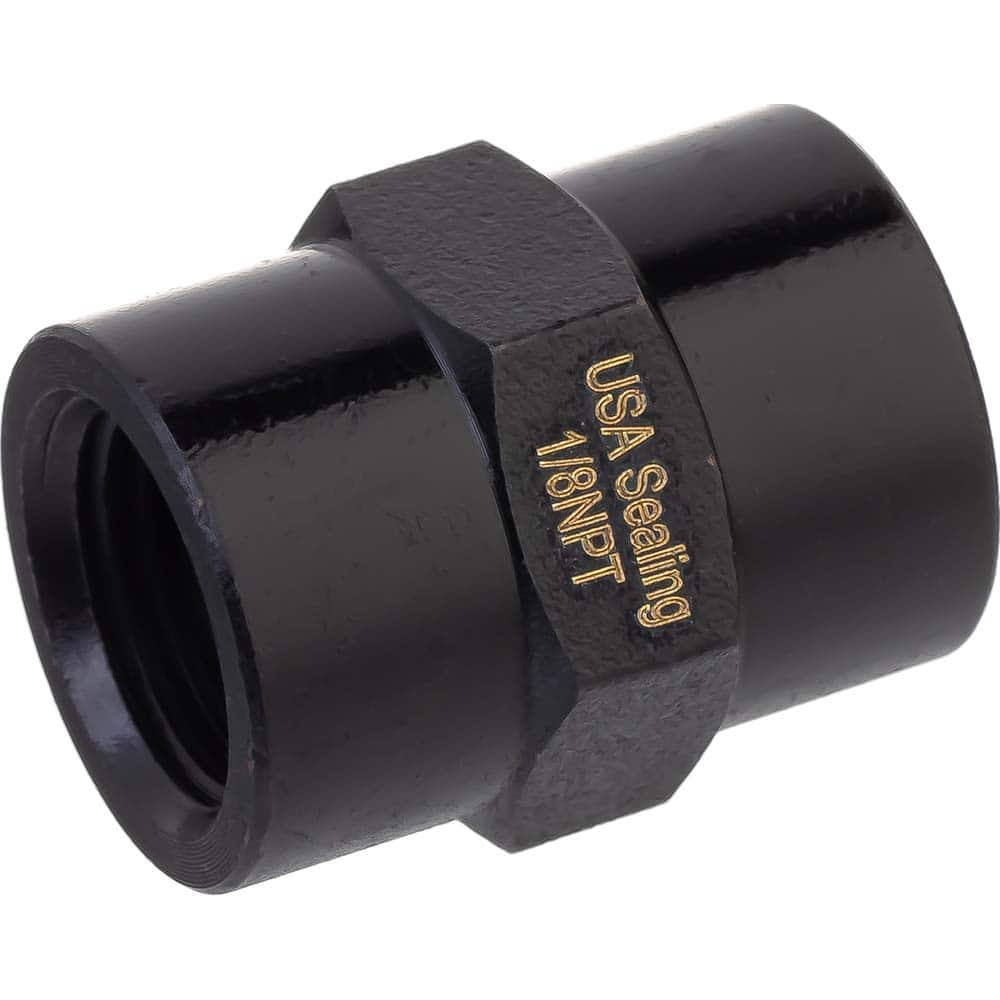 USA Sealing - Brass & Chrome Pipe Fittings; Type: Coupling ; Fitting Size: 1/2 x 1/2 ; End Connections: FNPTF x FNPTF ; Material: Brass ; Pressure Rating (psi): 1000 ; Finish/Coating: Black Zinc - Exact Industrial Supply