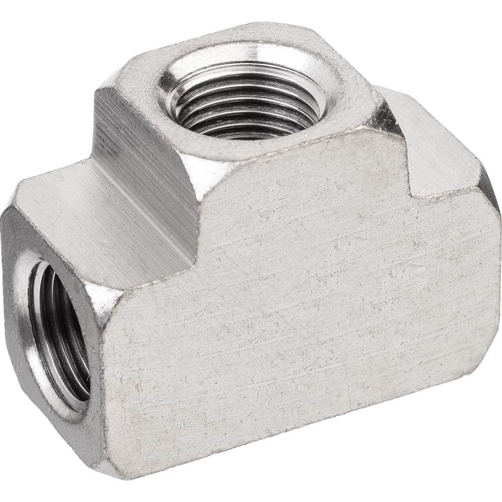 USA Sealing - Brass & Chrome Pipe Fittings; Type: Tee ; Fitting Size: 1/4 x 1/4 x 1/4 ; End Connections: FNPTF x FNPTF x FNPTF ; Material: Brass ; Pressure Rating (psi): 1000 ; Finish/Coating: Nickel Plated - Exact Industrial Supply