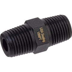 USA Sealing - Brass & Chrome Pipe Fittings; Type: Hex Nipple ; Fitting Size: 1/4 x 1/4 ; End Connections: MNPTF x MNPTF ; Material: Brass ; Pressure Rating (psi): 1000 ; Finish/Coating: Black Zinc - Exact Industrial Supply