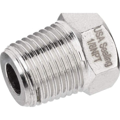 USA Sealing - Brass & Chrome Pipe Fittings; Type: Hex Plug ; Fitting Size: 1/8 ; End Connections: MNPTF ; Material: Brass ; Pressure Rating (psi): 1000 ; Finish/Coating: Nickel Plated - Exact Industrial Supply