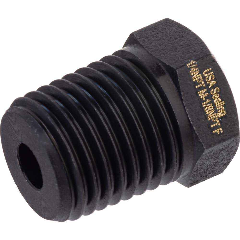 USA Sealing - Brass & Chrome Pipe Fittings; Type: Hex Bushing ; Fitting Size: 1/2 x 3/8 ; End Connections: MNPTF x FNPTF ; Material: Brass ; Pressure Rating (psi): 1000 ; Finish/Coating: Black Zinc - Exact Industrial Supply