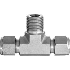 USA Sealing - Metal Compression Tube Fittings; Type: Branch Tee ; End Connections: Tube OD x Male NPT ; Tube Outside Diameter (Inch): 1/4 ; Thread Size: 1/4 ; Material: Steel ; Maximum Working Pressure (psi): 4900.000 - Exact Industrial Supply