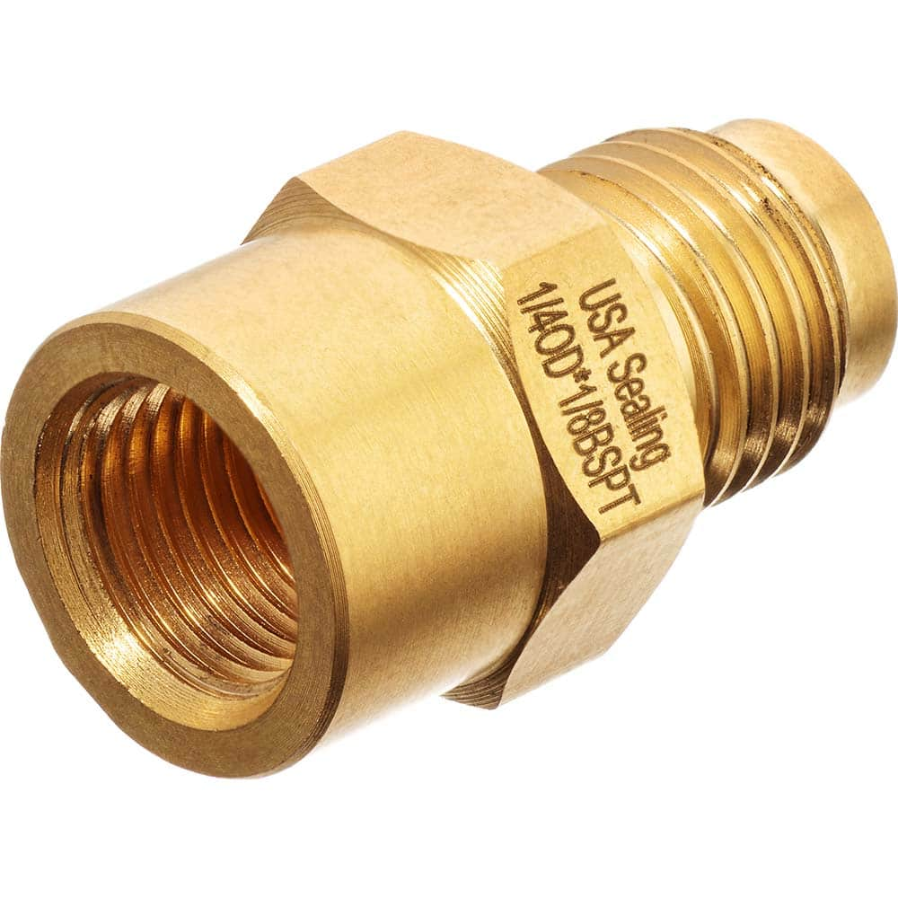 USA Sealing - Metal Flared Tube Fittings; Type: Straight Adapter ; Flared Degrees: 45 ; End Connections: Male JIC x FBSPT ; Thread Size: 1/8 ; Tube Outside Diameter (Inch): 1/4 ; Thread Type: FBSPT - Exact Industrial Supply