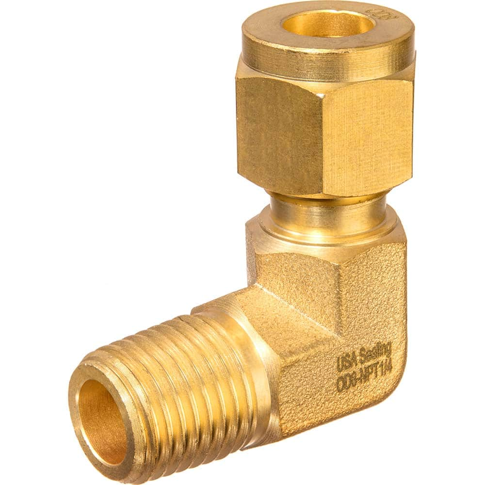 USA Sealing - Metal Compression Tube Fittings; Type: Elbow ; End Connections: Tube OD x Male BSPP ; Tube Outside Diameter (Inch): 1/4 ; Thread Size: 1/4 ; Material: Brass ; Compression Style: Double Ferrule - Exact Industrial Supply